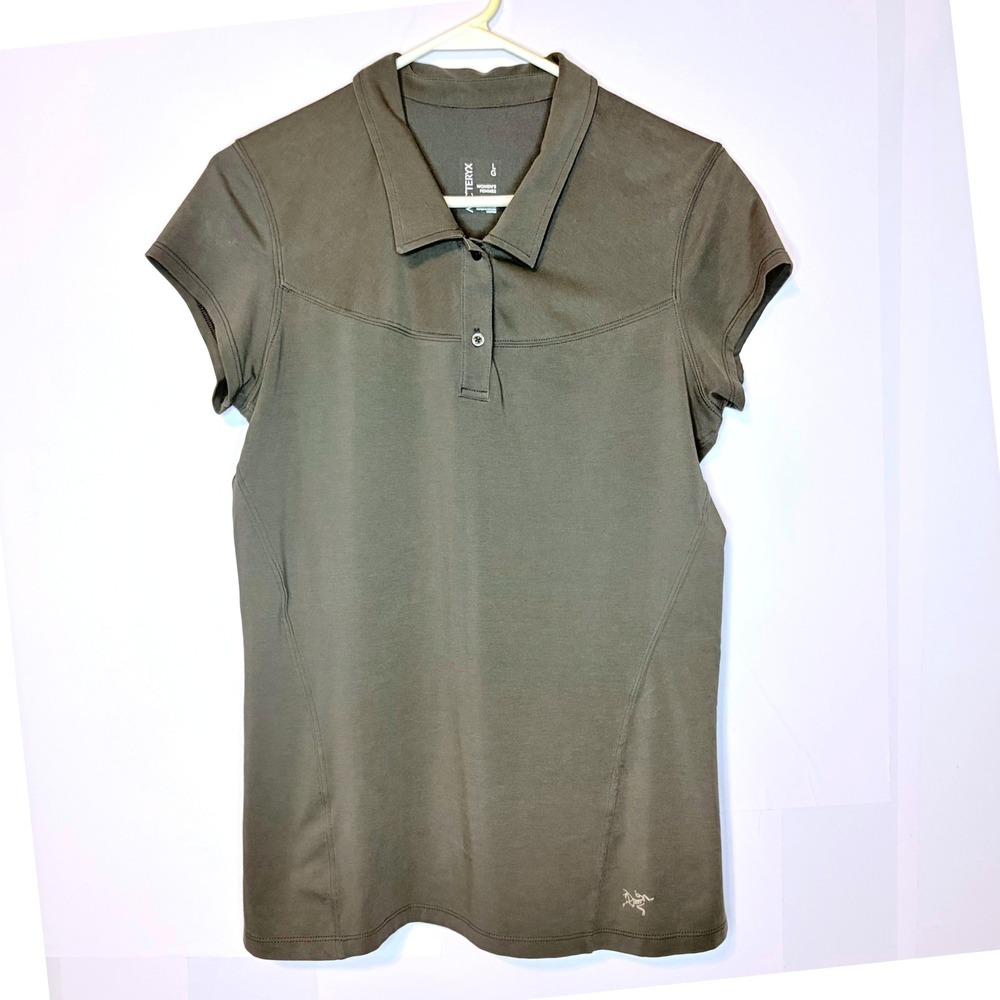 Arc'teryx Polo Shirt Women's Large Gorpcore Gray Short Sleeve Relaxed Fit Top
